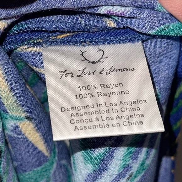 FOR LOVE & LEMONS Blue Tropical Print Racerback Open Back Maxi Dress XS - Picture 7 of 8